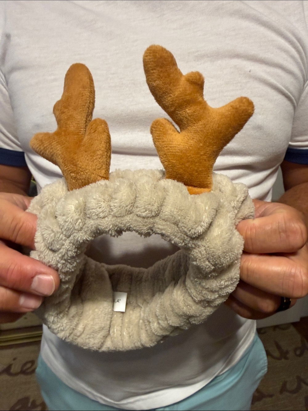 Plush Reindeer Antler Headband - Beige and Brown